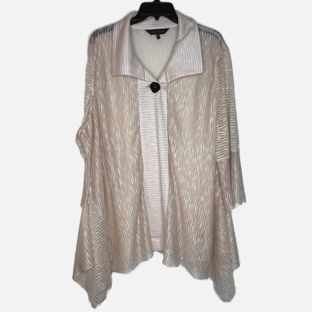 Ming Wang | Relaxed Fit Cream Rayon Blend Knit Cardigan